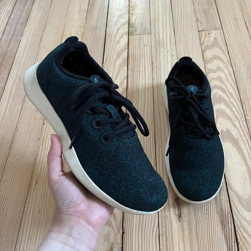 Allbirds Wool Runner Teal Black Heathered Merino Wool Sneakers Womens 9 athletic